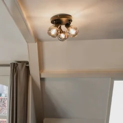 QAZQA Schlafzimmerlampen|Küchenlampen*Deckenleuchte schwarz 35 cm mit Rauchglas 3-Licht - Vidro