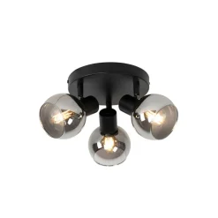 QAZQA Schlafzimmerlampen|Küchenlampen*Deckenleuchte schwarz 35 cm mit Rauchglas 3-Licht - Vidro