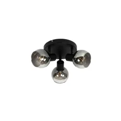 QAZQA Schlafzimmerlampen|Küchenlampen*Deckenleuchte schwarz 35 cm mit Rauchglas 3-Licht - Vidro