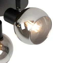 QAZQA Schlafzimmerlampen|Küchenlampen*Deckenleuchte schwarz 35 cm mit Rauchglas 3-Licht - Vidro