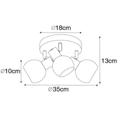 QAZQA Schlafzimmerlampen|Küchenlampen*Deckenleuchte schwarz 35 cm mit Rauchglas 3-Licht - Vidro