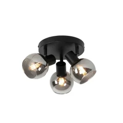 QAZQA Schlafzimmerlampen|Küchenlampen*Deckenleuchte schwarz 35 cm mit Rauchglas 3-Licht - Vidro