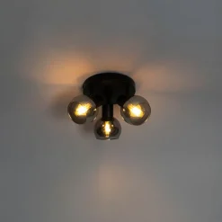 QAZQA Schlafzimmerlampen|Küchenlampen*Deckenleuchte schwarz 35 cm mit Rauchglas 3-Licht - Vidro