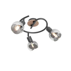 QAZQA Deckenstrahler|Aufbaustrahler*Deckenleuchte schwarz 44,5 cm mit Rauchglas und Holz 3-flammig - Vidro