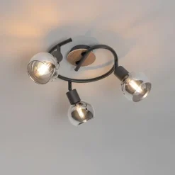 QAZQA Deckenstrahler|Aufbaustrahler*Deckenleuchte schwarz 44,5 cm mit Rauchglas und Holz 3-flammig - Vidro