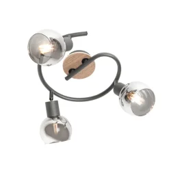 QAZQA Deckenstrahler|Aufbaustrahler*Deckenleuchte schwarz 44,5 cm mit Rauchglas und Holz 3-flammig - Vidro