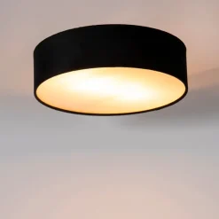 QAZQA Schlafzimmerlampen|Küchenlampen*Deckenleuchte schwarz 40 cm mit goldener Innenseite - Drum