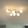 QAZQA Deckenleuchten|Wohnzimmerlampen*Deckenleuchte schwarz mit Gold und Opalglas 6 Lichter - Lynn