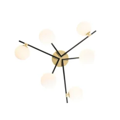 QAZQA Deckenleuchten|Wohnzimmerlampen*Deckenleuchte schwarz mit Gold und Opalglas 6 Lichter - Lynn