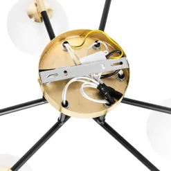 QAZQA Deckenleuchten|Wohnzimmerlampen*Deckenleuchte schwarz mit Gold und Opalglas 6 Lichter - Lynn