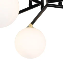 QAZQA Deckenleuchten|Wohnzimmerlampen*Deckenleuchte schwarz mit Gold und Opalglas 6 Lichter - Lynn