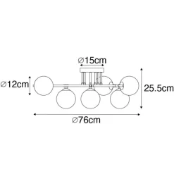 QAZQA Deckenleuchten|Wohnzimmerlampen*Deckenleuchte schwarz mit Gold und Opalglas 6 Lichter - Lynn