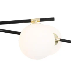 QAZQA Deckenleuchten|Wohnzimmerlampen*Deckenleuchte schwarz mit Gold und Opalglas 6 Lichter - Lynn