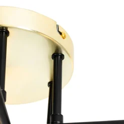 QAZQA Deckenleuchten|Wohnzimmerlampen*Deckenleuchte schwarz mit Gold und Opalglas 6 Lichter - Lynn