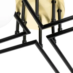 QAZQA Schlafzimmerlampen|Esszimmerlampen*Deckenleuchte schwarz mit Gold und Opalglas 8 Lichter - Lynn