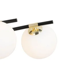 QAZQA Schlafzimmerlampen|Esszimmerlampen*Deckenleuchte schwarz mit Gold und Opalglas 8 Lichter - Lynn