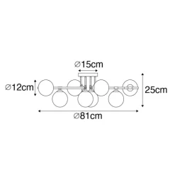 QAZQA Schlafzimmerlampen|Esszimmerlampen*Deckenleuchte schwarz mit Gold und Opalglas 8 Lichter - Lynn