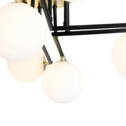 QAZQA Schlafzimmerlampen|Esszimmerlampen*Deckenleuchte schwarz mit Gold und Opalglas 8 Lichter - Lynn