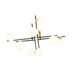 QAZQA Schlafzimmerlampen|Esszimmerlampen*Deckenleuchte schwarz mit Gold und Opalglas 8 Lichter - Lynn
