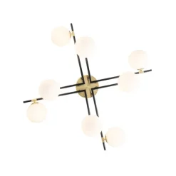 QAZQA Schlafzimmerlampen|Esszimmerlampen*Deckenleuchte schwarz mit Gold und Opalglas 8 Lichter - Lynn