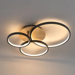 QAZQA Schlafzimmerlampen|Küchenlampen*Deckenleuchte schwarz mit Holz inkl. LED 3-stufig dimmbar 3-flammig - Alec