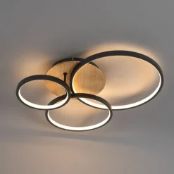 QAZQA Schlafzimmerlampen|Küchenlampen*Deckenleuchte schwarz mit Holz inkl. LED 3-stufig dimmbar 3-flammig - Alec