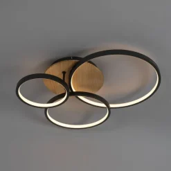 QAZQA Schlafzimmerlampen|Küchenlampen*Deckenleuchte schwarz mit Holz inkl. LED 3-stufig dimmbar 3-flammig - Alec