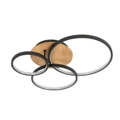 QAZQA Schlafzimmerlampen|Küchenlampen*Deckenleuchte schwarz mit Holz inkl. LED 3-stufig dimmbar 3-flammig - Alec