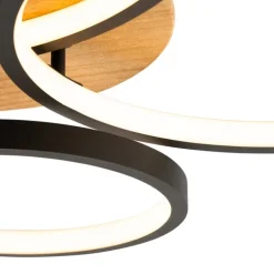 QAZQA Schlafzimmerlampen|Küchenlampen*Deckenleuchte schwarz mit Holz inkl. LED 3-stufig dimmbar 3-flammig - Alec