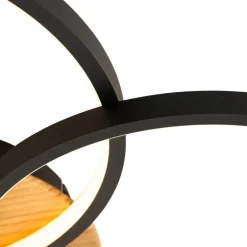 QAZQA Schlafzimmerlampen|Küchenlampen*Deckenleuchte schwarz mit Holz inkl. LED 3-stufig dimmbar 3-flammig - Alec