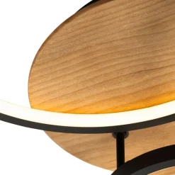 QAZQA Schlafzimmerlampen|Küchenlampen*Deckenleuchte schwarz mit Holz inkl. LED 3-stufig dimmbar 3-flammig - Alec