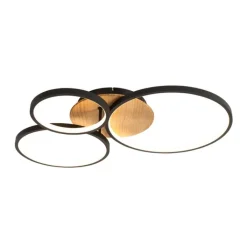 QAZQA Schlafzimmerlampen|Küchenlampen*Deckenleuchte schwarz mit Holz inkl. LED 3-stufig dimmbar 3-flammig - Alec