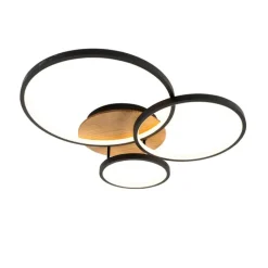 QAZQA Schlafzimmerlampen|Küchenlampen*Deckenleuchte schwarz mit Holz inkl. LED 3-stufig dimmbar 3-flammig - Alec