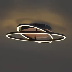 QAZQA Schlafzimmerlampen|Küchenlampen*Deckenleuchte schwarz mit Walnussholz inkl. LED 3-Stufen-Dimmbar 2-Licht - Kane