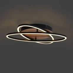 QAZQA Schlafzimmerlampen|Küchenlampen*Deckenleuchte schwarz mit Walnussholz inkl. LED 3-Stufen-Dimmbar 2-Licht - Kane