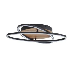 QAZQA Schlafzimmerlampen|Küchenlampen*Deckenleuchte schwarz mit Walnussholz inkl. LED 3-Stufen-Dimmbar 2-Licht - Kane