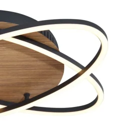 QAZQA Schlafzimmerlampen|Küchenlampen*Deckenleuchte schwarz mit Walnussholz inkl. LED 3-Stufen-Dimmbar 2-Licht - Kane