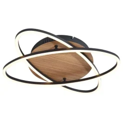 QAZQA Schlafzimmerlampen|Küchenlampen*Deckenleuchte schwarz mit Walnussholz inkl. LED 3-Stufen-Dimmbar 2-Licht - Kane