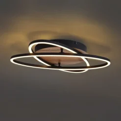 QAZQA Schlafzimmerlampen|Küchenlampen*Deckenleuchte schwarz mit Walnussholz inkl. LED 3-Stufen-Dimmbar 2-Licht - Kane