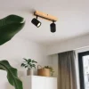 QAZQA Schlafzimmerlampen|Küchenlampen*Deckenleuchte schwarz mit Holz 2-flammig verstellbar rechteckig - Jeana