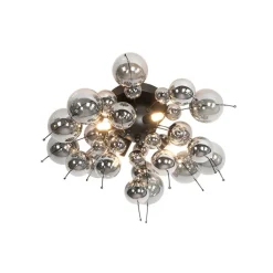 QAZQA Deckenleuchten|Wohnzimmerlampen*Deckenleuchte schwarz mit Rauchglas 50 cm 4-flammig - Explode