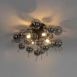 QAZQA Deckenleuchten|Wohnzimmerlampen*Deckenleuchte schwarz mit Rauchglas 50 cm 4-flammig - Explode