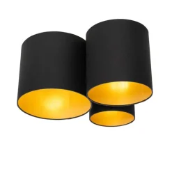 QAZQA Schlafzimmerlampen|Küchenlampen*Deckenleuchte schwarz mit goldener Innenausstattung 3-flammig - Multidrum