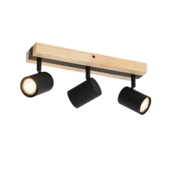 QAZQA Schlafzimmerlampen|Küchenlampen*Deckenleuchte schwarz mit Holz 3-flammig verstellbar rechteckig - Jeana