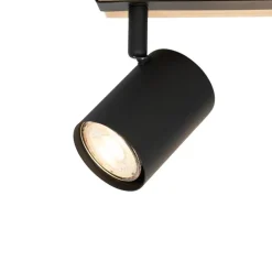 QAZQA Schlafzimmerlampen|Küchenlampen*Deckenleuchte schwarz mit Holz 3-flammig verstellbar rechteckig - Jeana