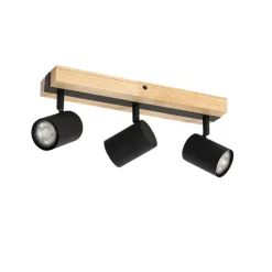 QAZQA Schlafzimmerlampen|Küchenlampen*Deckenleuchte schwarz mit Holz 3-flammig verstellbar rechteckig - Jeana