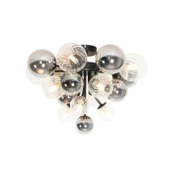 QAZQA Deckenleuchten|Wohnzimmerlampen*Deckenleuchte schwarz mit Rauchglas und klarem Glas 10-flammig - Bonnie