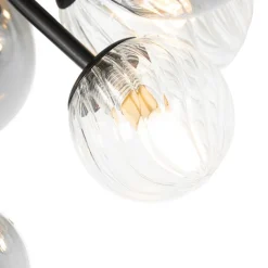 QAZQA Deckenleuchten|Wohnzimmerlampen*Deckenleuchte schwarz mit Rauchglas und klarem Glas 10-flammig - Bonnie