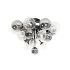 QAZQA Deckenleuchten|Wohnzimmerlampen*Deckenleuchte schwarz mit Rauchglas und klarem Glas 10-flammig - Bonnie