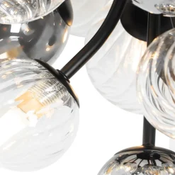 QAZQA Deckenleuchten|Wohnzimmerlampen*Deckenleuchte schwarz mit Rauchglas und klarem Glas 10-flammig - Bonnie